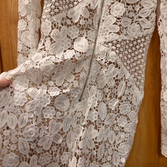 Selfie Leslie Reinhart Floral Asymmetrical Mesh Dress in White. - Picture 11 of 14